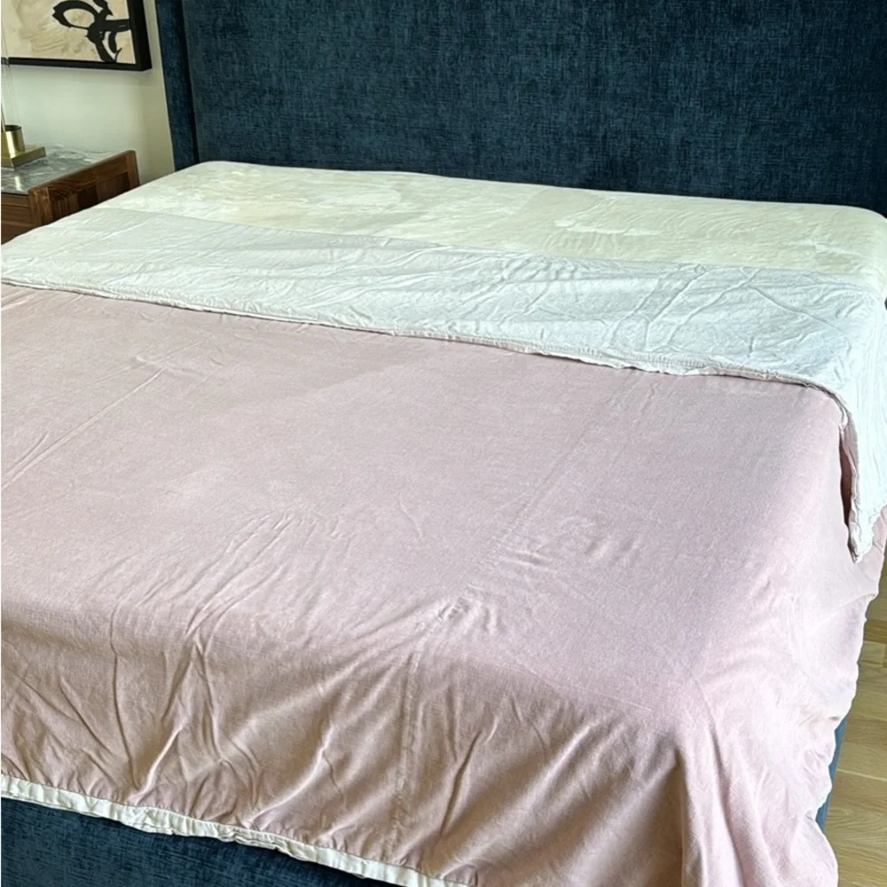 West Elm King Velvet Duvet Cover Set - Reversible Mauve/Beige